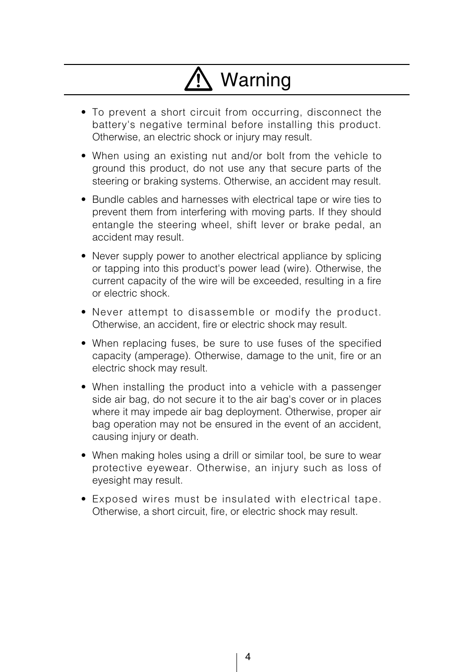 Warning | Eclipse - Fujitsu Ten CD3434 User Manual | Page 4 / 92