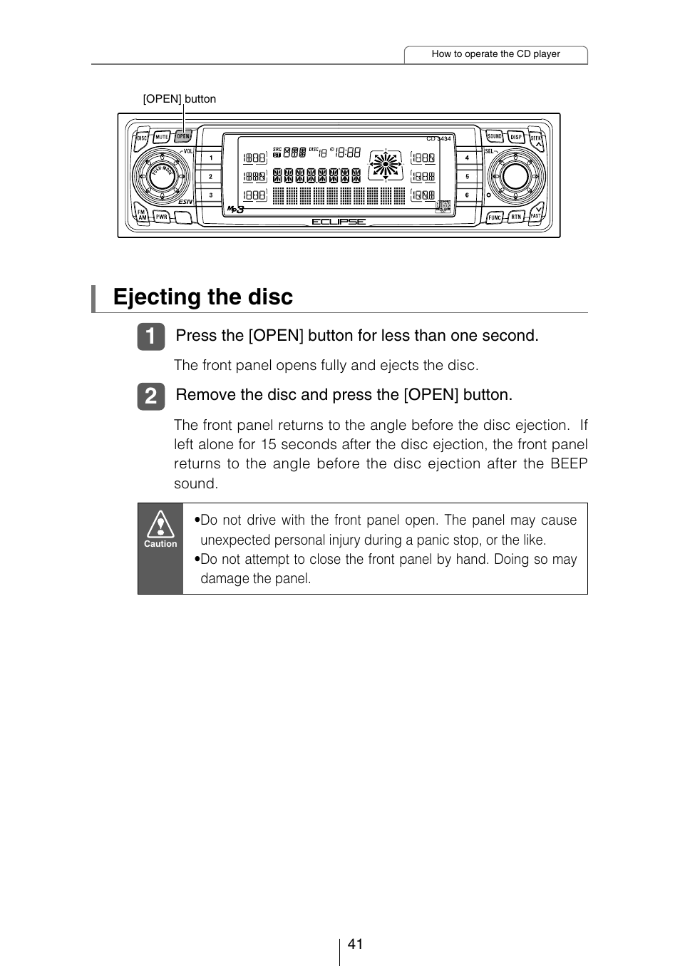 Ejecting the disc | Eclipse - Fujitsu Ten CD3434 User Manual | Page 41 / 92