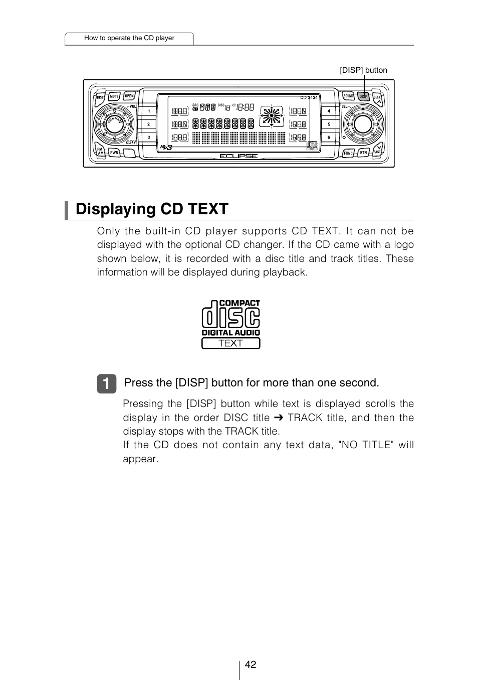 Displaying cd text | Eclipse - Fujitsu Ten CD3434 User Manual | Page 42 / 92