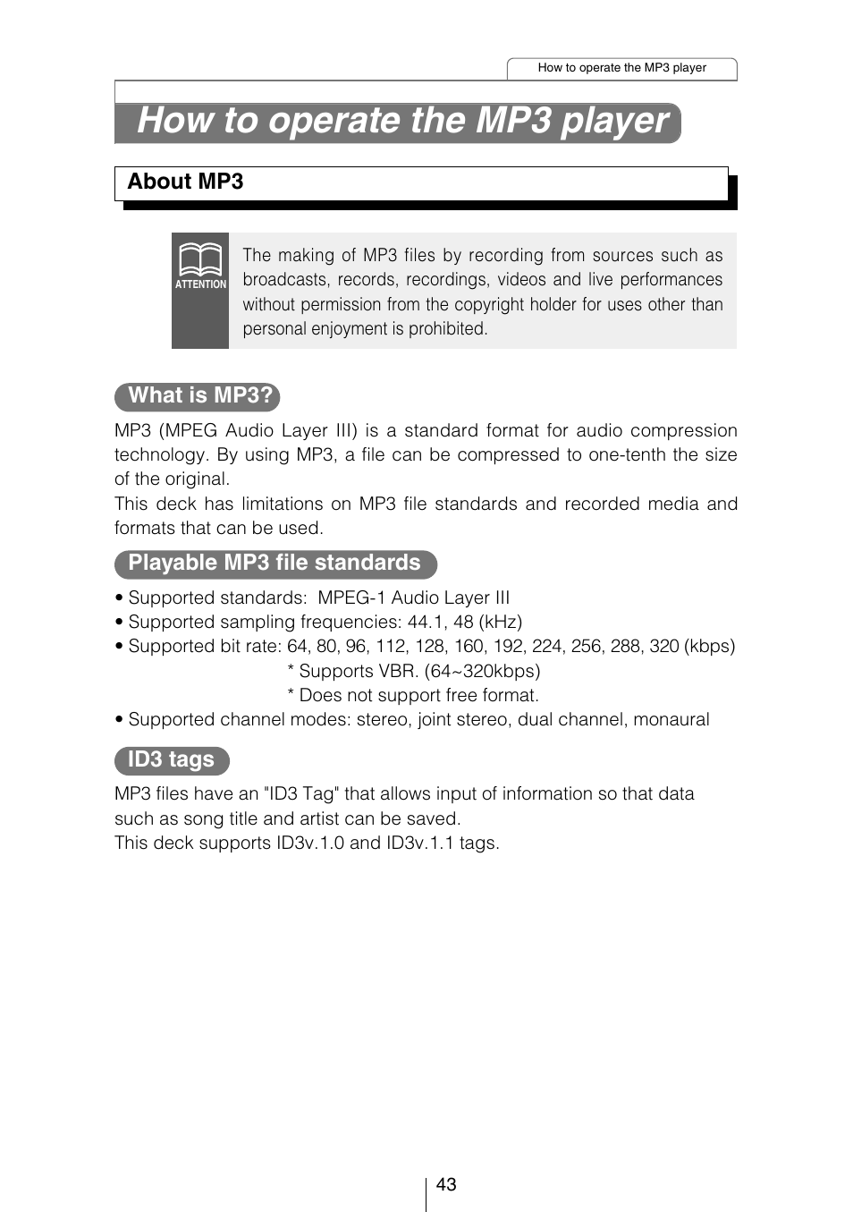 How to operate the mp3 player | Eclipse - Fujitsu Ten CD3434 User Manual | Page 43 / 92