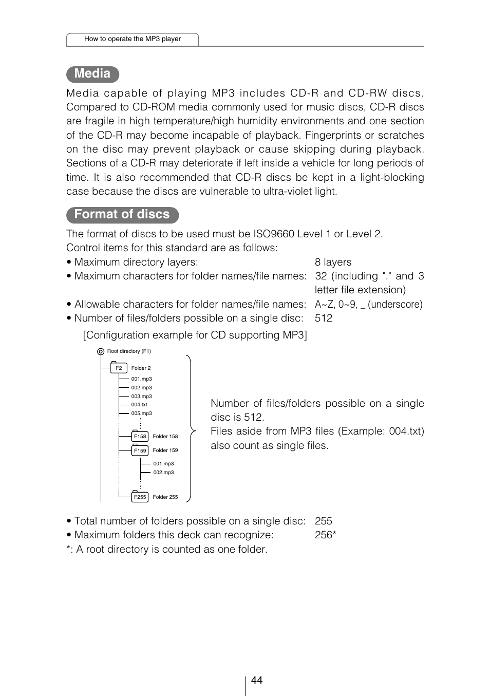 Media format of discs | Eclipse - Fujitsu Ten CD3434 User Manual | Page 44 / 92