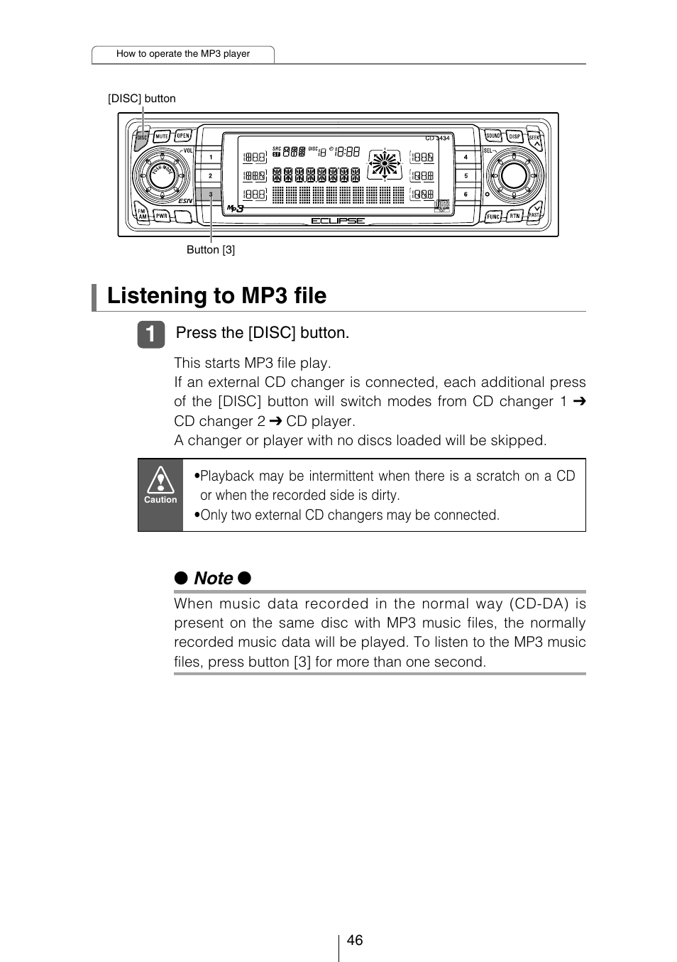 Listening to mp3 file | Eclipse - Fujitsu Ten CD3434 User Manual | Page 46 / 92