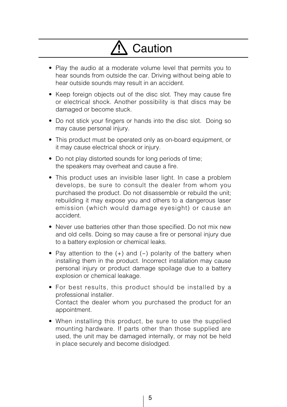 Caution | Eclipse - Fujitsu Ten CD3434 User Manual | Page 5 / 92