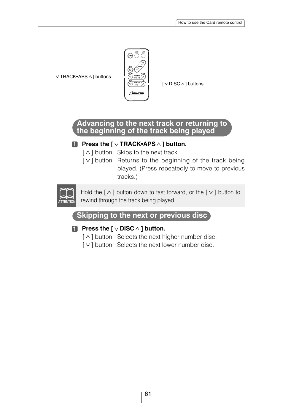 Skipping to the next or previous disc | Eclipse - Fujitsu Ten CD3434 User Manual | Page 61 / 92