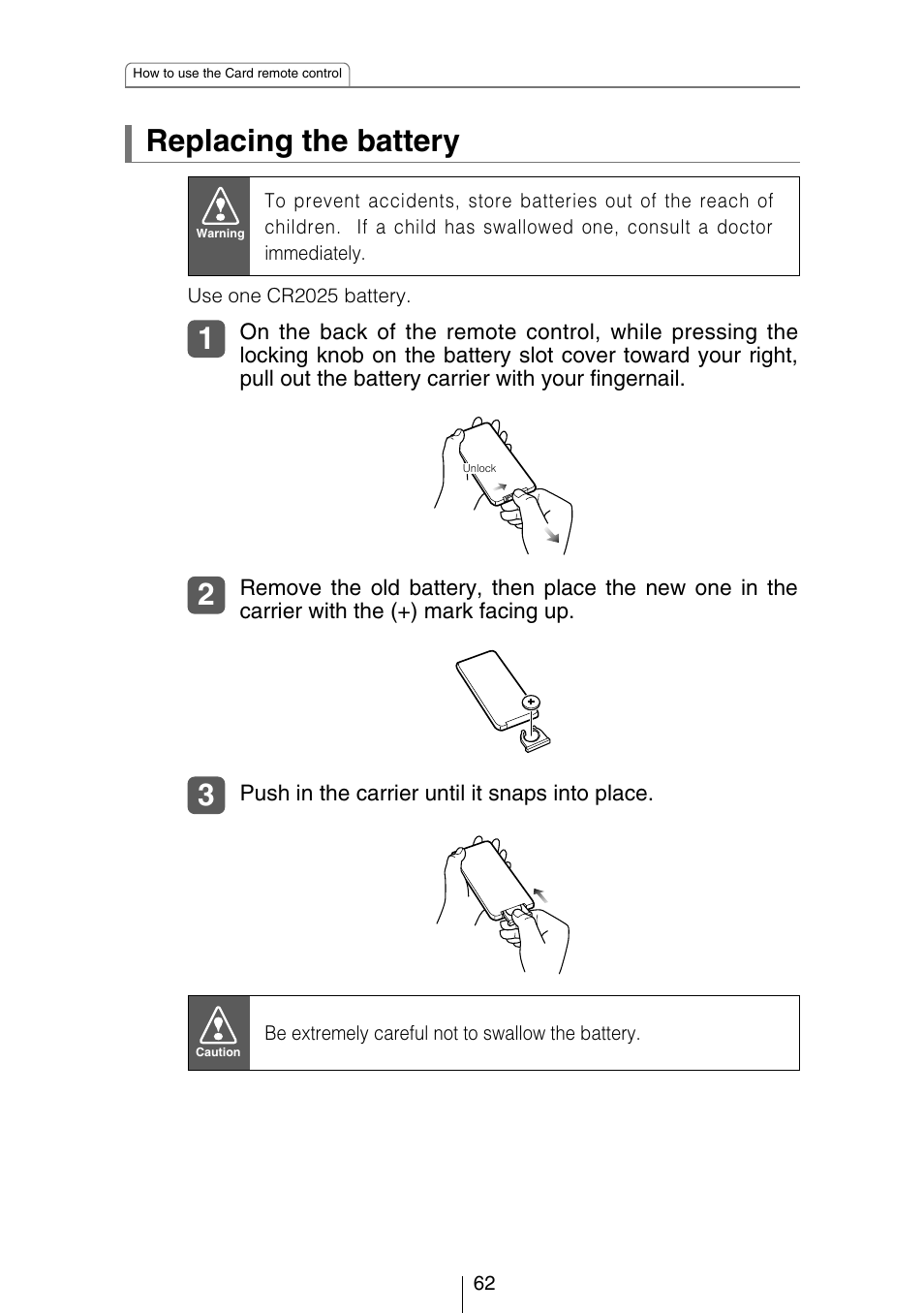 Replacing the battery | Eclipse - Fujitsu Ten CD3434 User Manual | Page 62 / 92