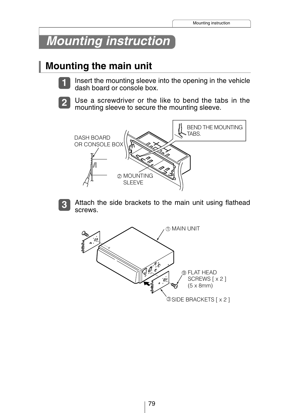 Mounting instruction, Mounting the main unit | Eclipse - Fujitsu Ten CD3434 User Manual | Page 79 / 92