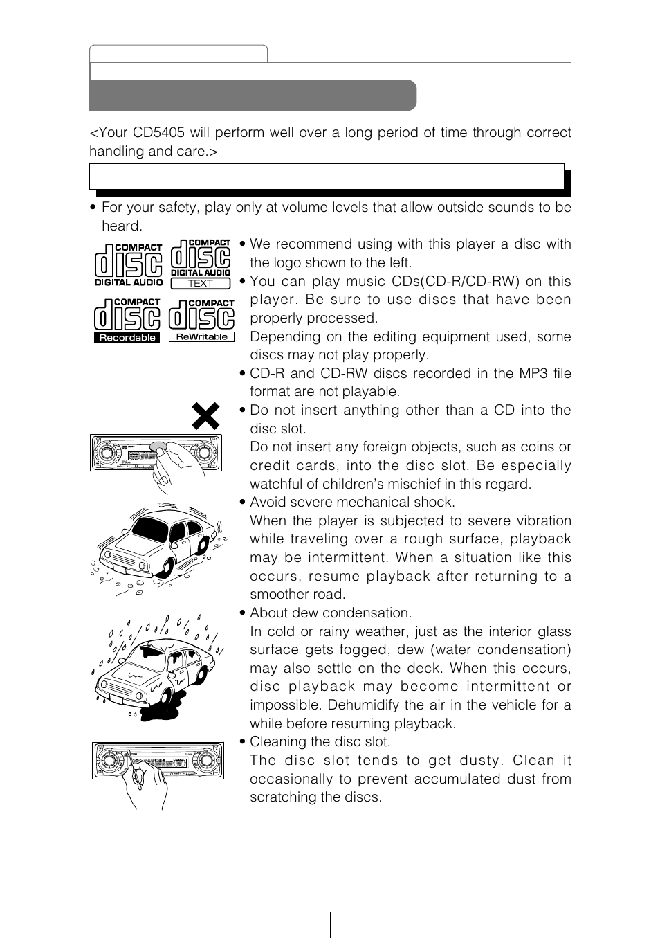 Operating precautions | Eclipse - Fujitsu Ten CD5405 User Manual | Page 10 / 67