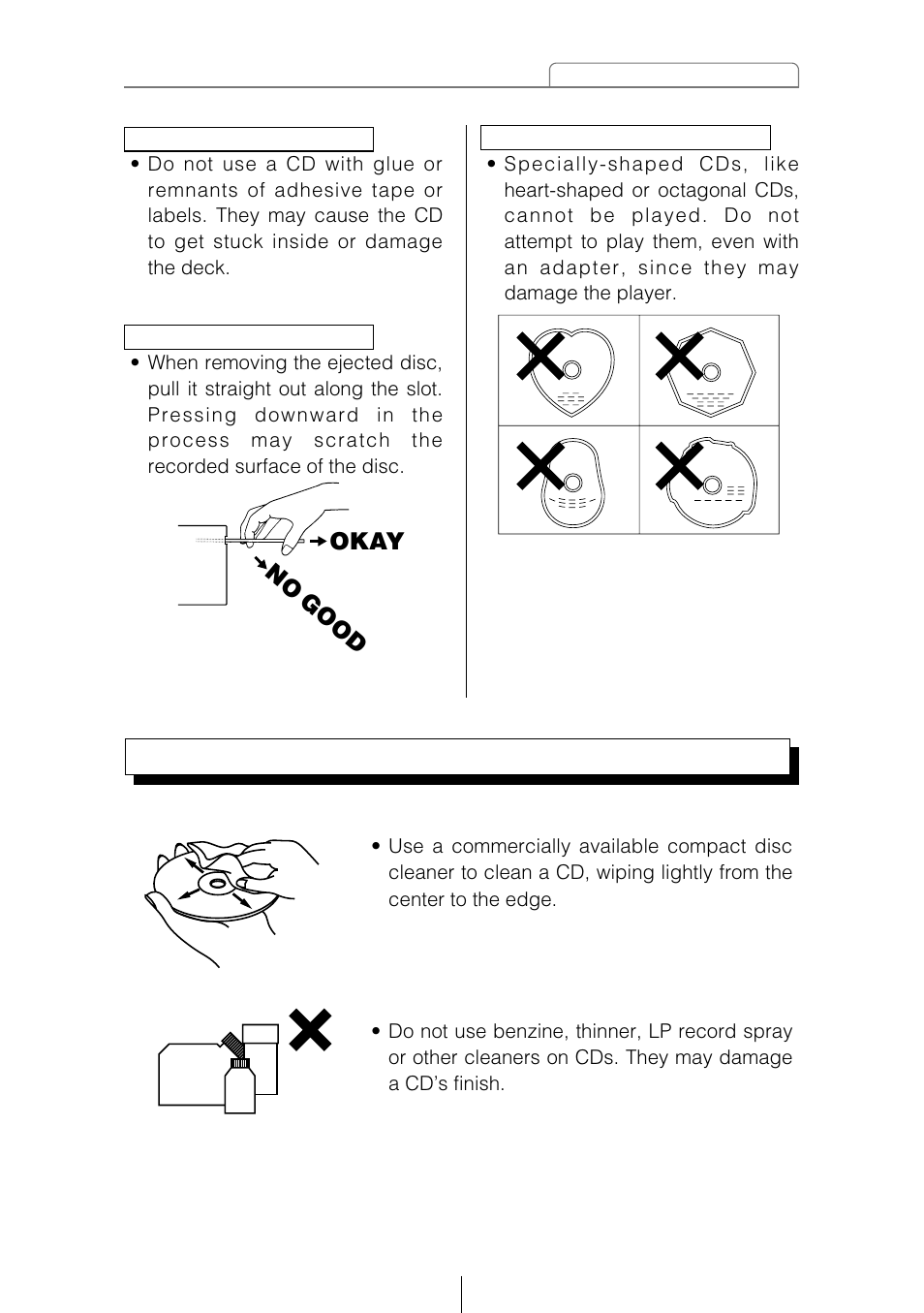 About cleaning a cd, Okay no good | Eclipse - Fujitsu Ten CD5405 User Manual | Page 13 / 67