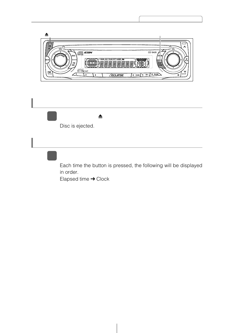 Ejecting the disc, Switching the display | Eclipse - Fujitsu Ten CD5405 User Manual | Page 35 / 67