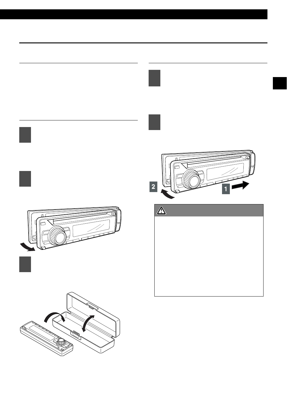 Detaching the front panel, Using the detachable panel, How to remove the detachable panel | How to attach the detachable panel, Caution 1 2 | Eclipse - Fujitsu Ten CD1200 User Manual | Page 15 / 51