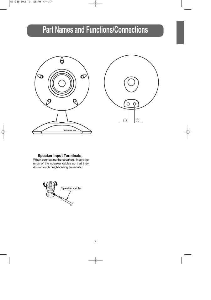 Part names and functions/connections | Eclipse - Fujitsu Ten Speaker 512 User Manual | Page 7 / 10