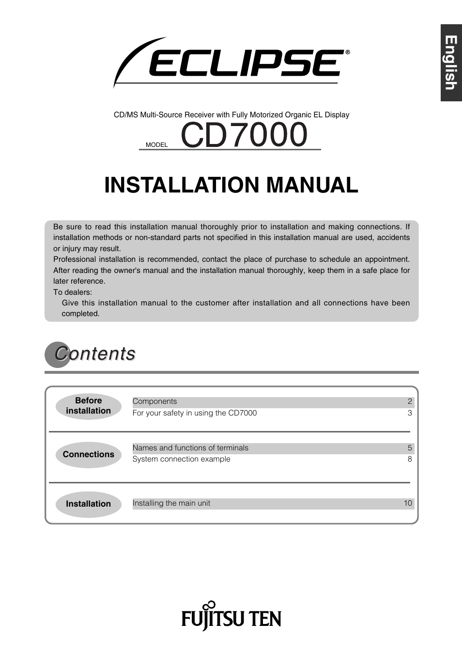 Eclipse - Fujitsu Ten CD7000 User Manual | 36 pages