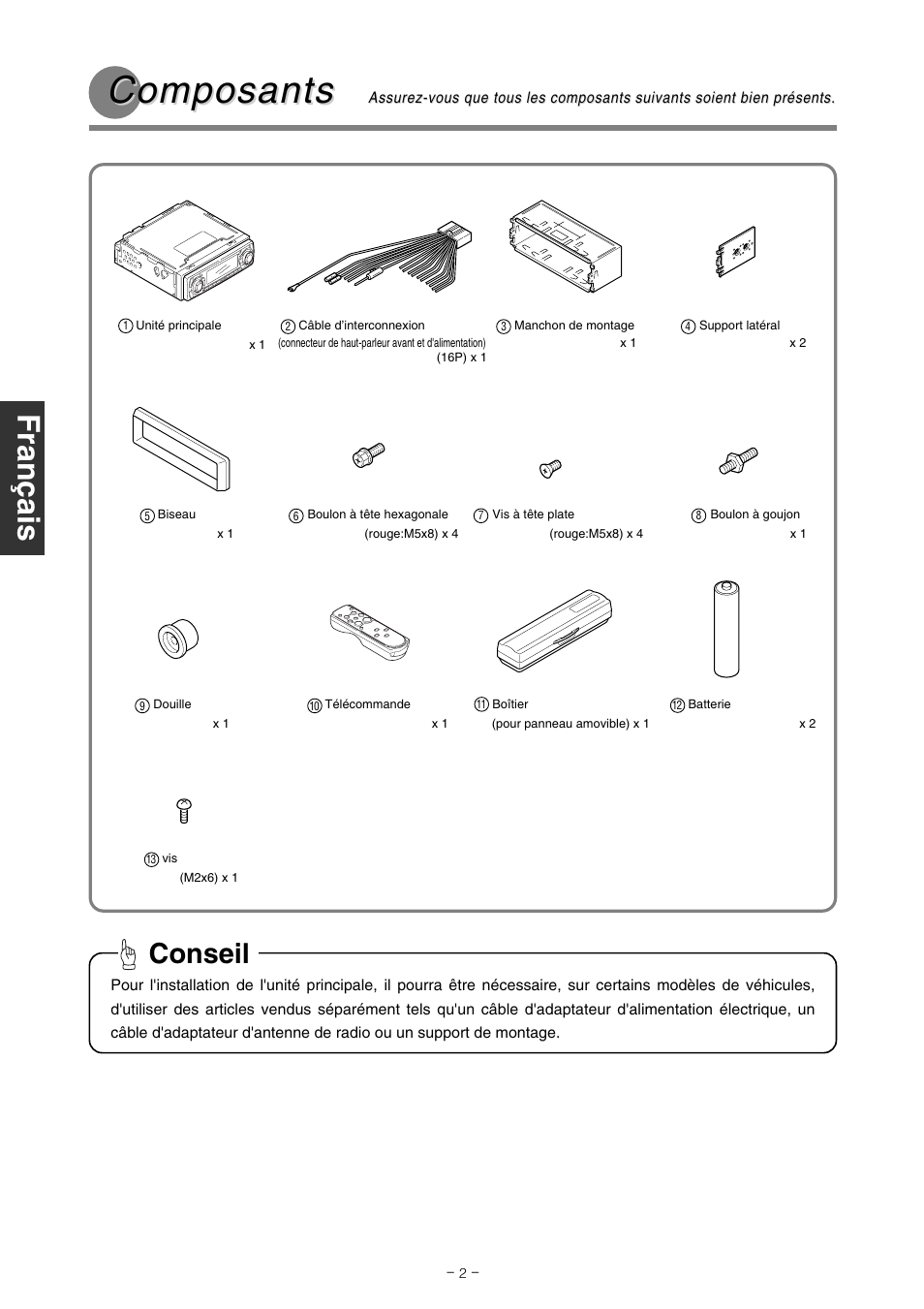 Composants, Conseil | Eclipse - Fujitsu Ten CD7000 User Manual | Page 26 / 36