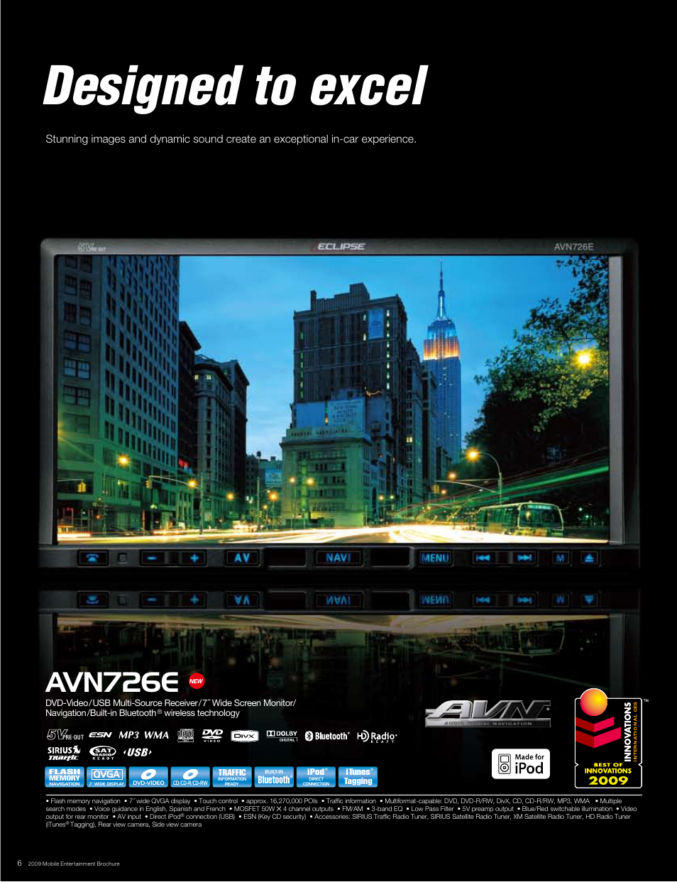 Designed to excel, Avn726e | Eclipse - Fujitsu Ten AVN6610 User Manual | Page 6 / 18