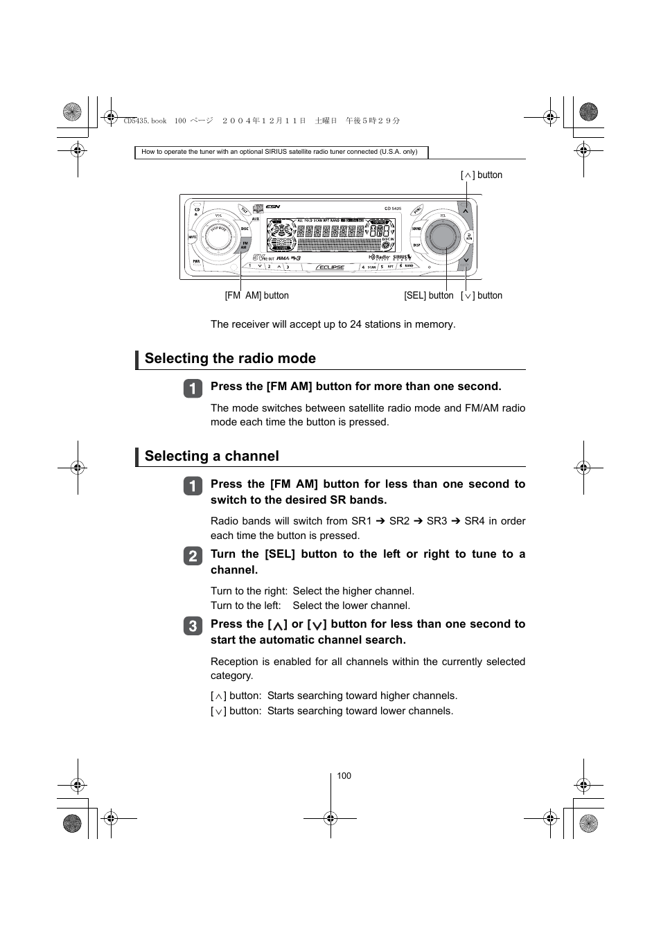 Selecting the radio mode, Selecting a channel | Eclipse - Fujitsu Ten CD5435 User Manual | Page 100 / 128