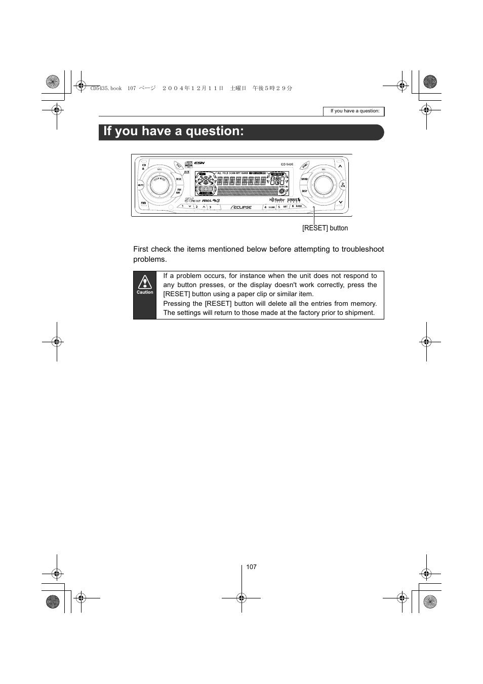 If you have a question | Eclipse - Fujitsu Ten CD5435 User Manual | Page 107 / 128