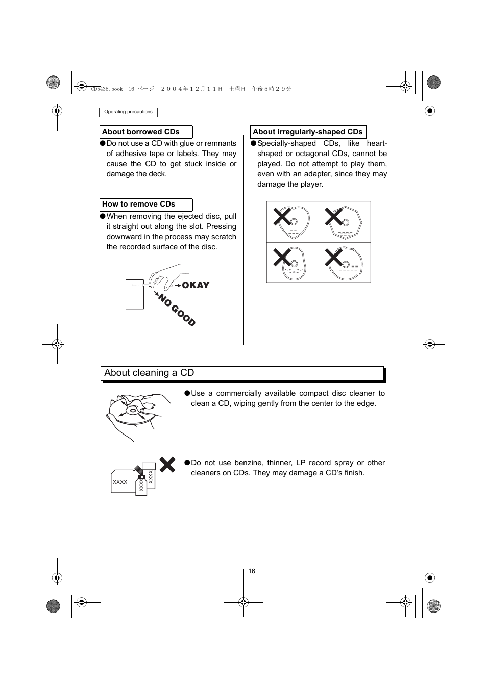 About cleaning a cd | Eclipse - Fujitsu Ten CD5435 User Manual | Page 16 / 128