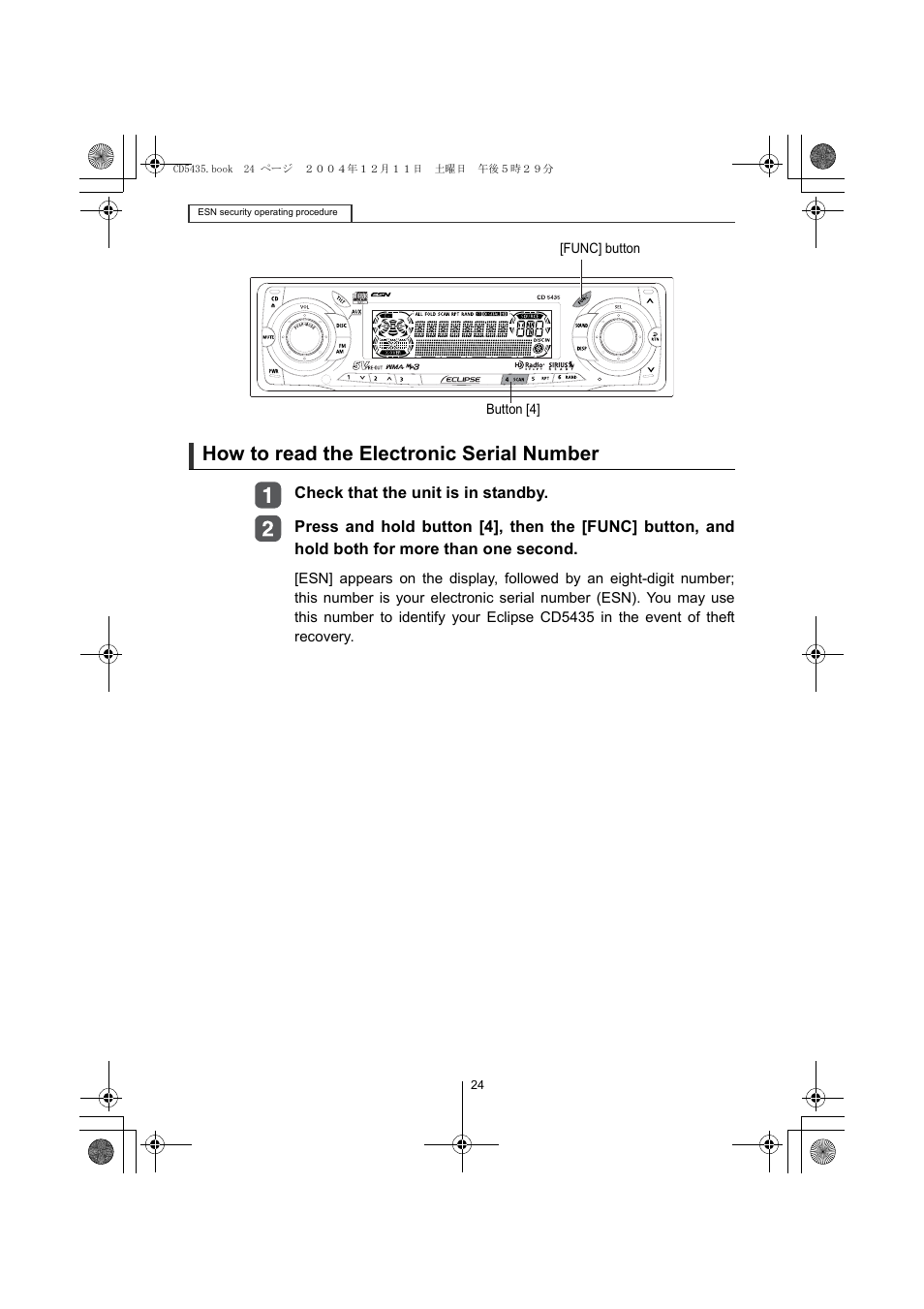 How to read the electronic serial number | Eclipse - Fujitsu Ten CD5435 User Manual | Page 24 / 128