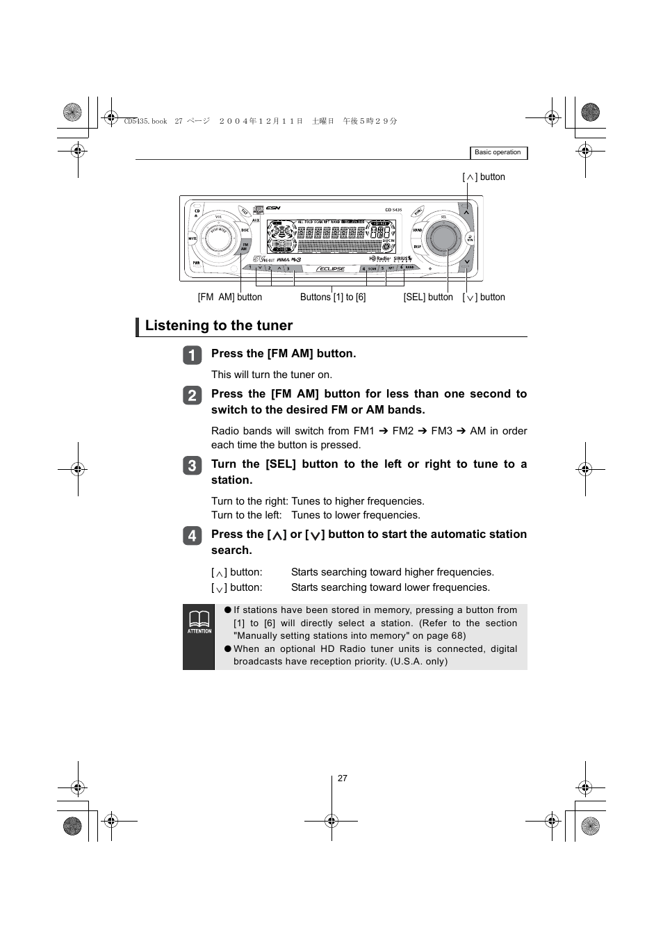 Listening to the tuner | Eclipse - Fujitsu Ten CD5435 User Manual | Page 27 / 128