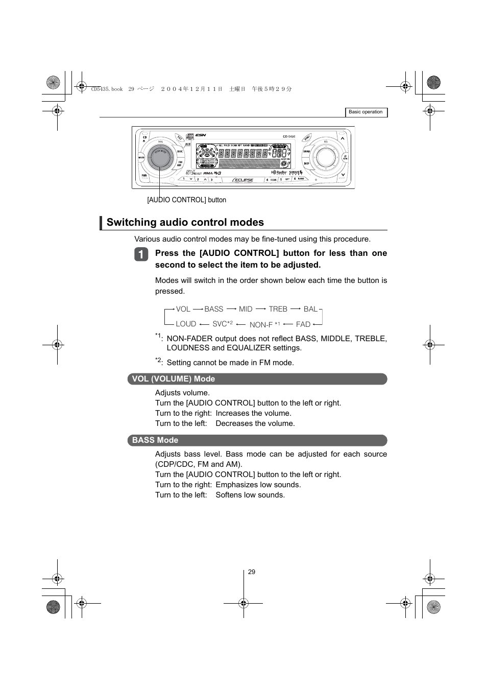 Switching audio control modes | Eclipse - Fujitsu Ten CD5435 User Manual | Page 29 / 128