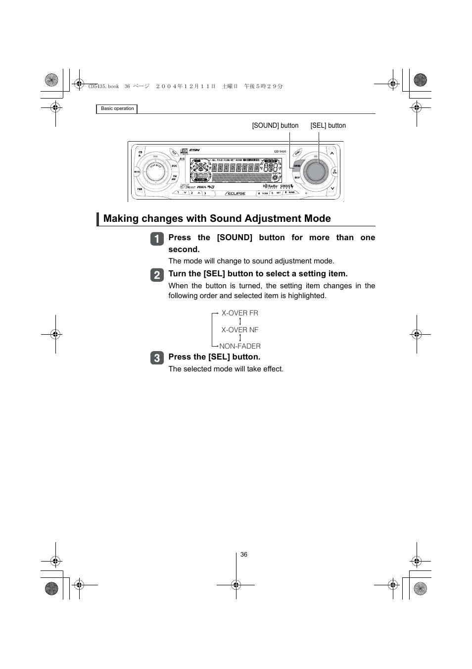 Making changes with sound adjustment mode | Eclipse - Fujitsu Ten CD5435 User Manual | Page 36 / 128