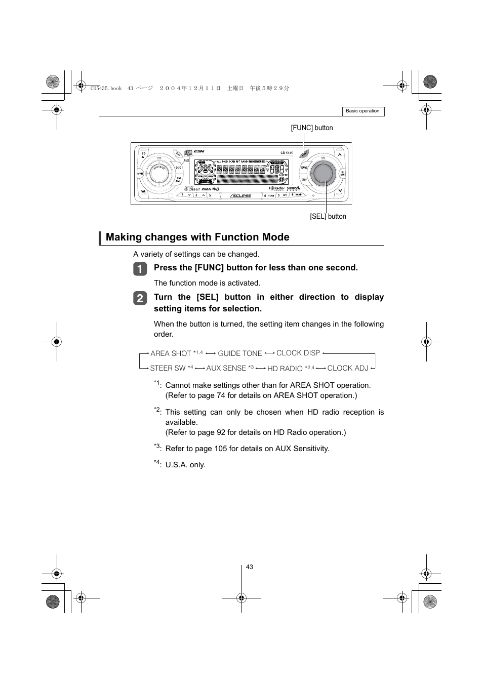 Making changes with function mode | Eclipse - Fujitsu Ten CD5435 User Manual | Page 43 / 128