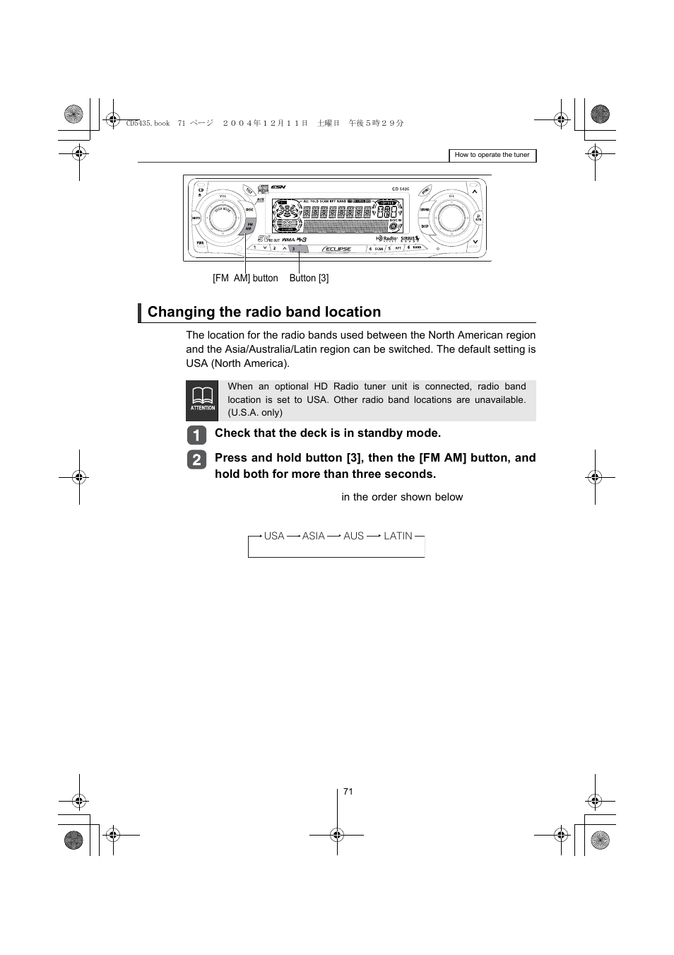 Changing the radio band location | Eclipse - Fujitsu Ten CD5435 User Manual | Page 71 / 128