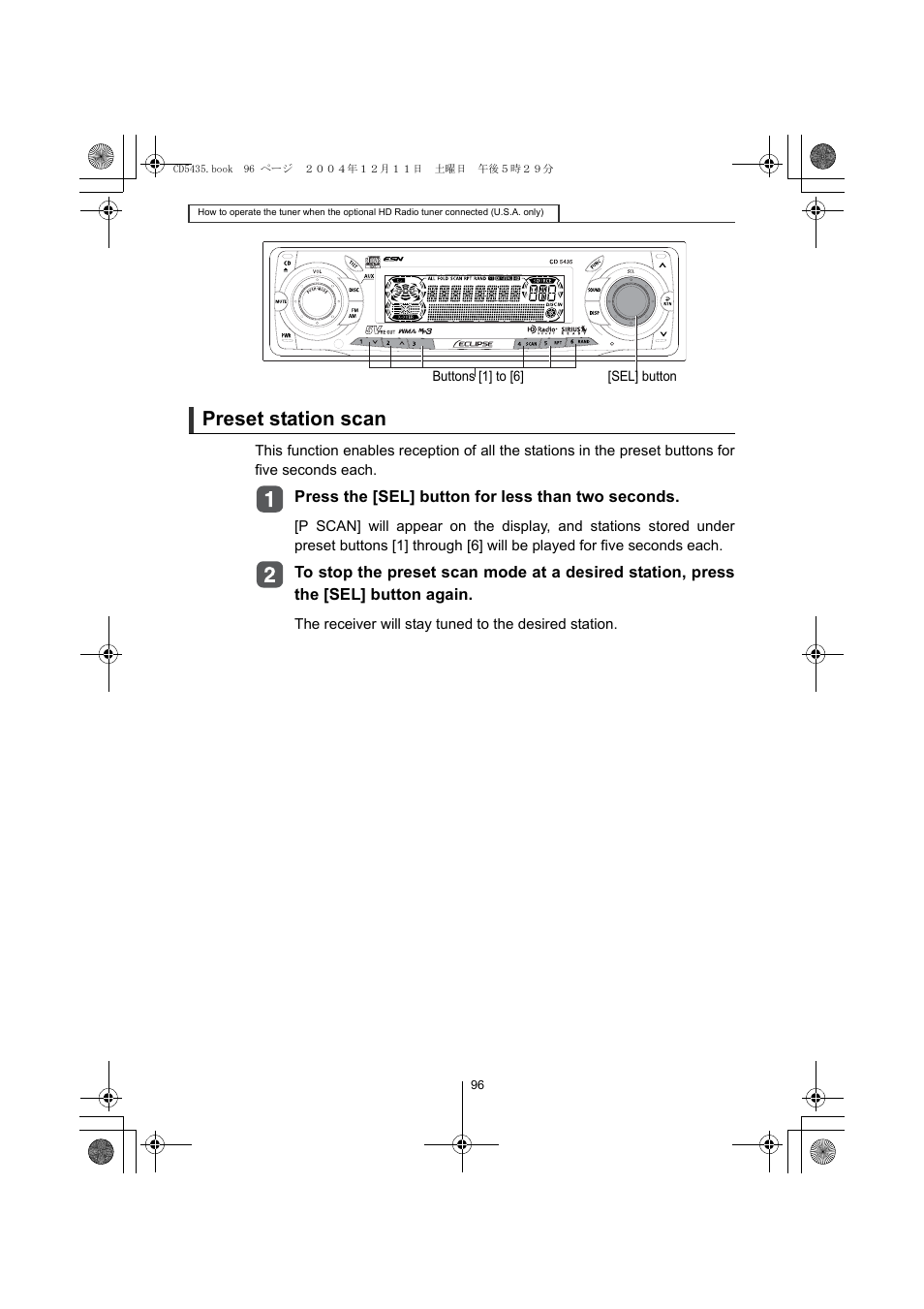 Preset station scan | Eclipse - Fujitsu Ten CD5435 User Manual | Page 96 / 128