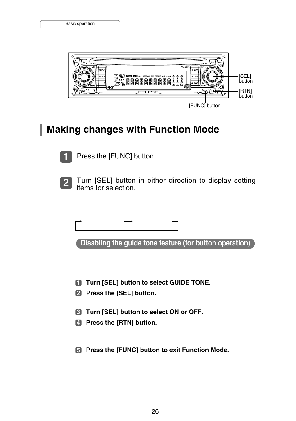 Making changes with function mode | Eclipse - Fujitsu Ten CH3083  EN User Manual | Page 26 / 76