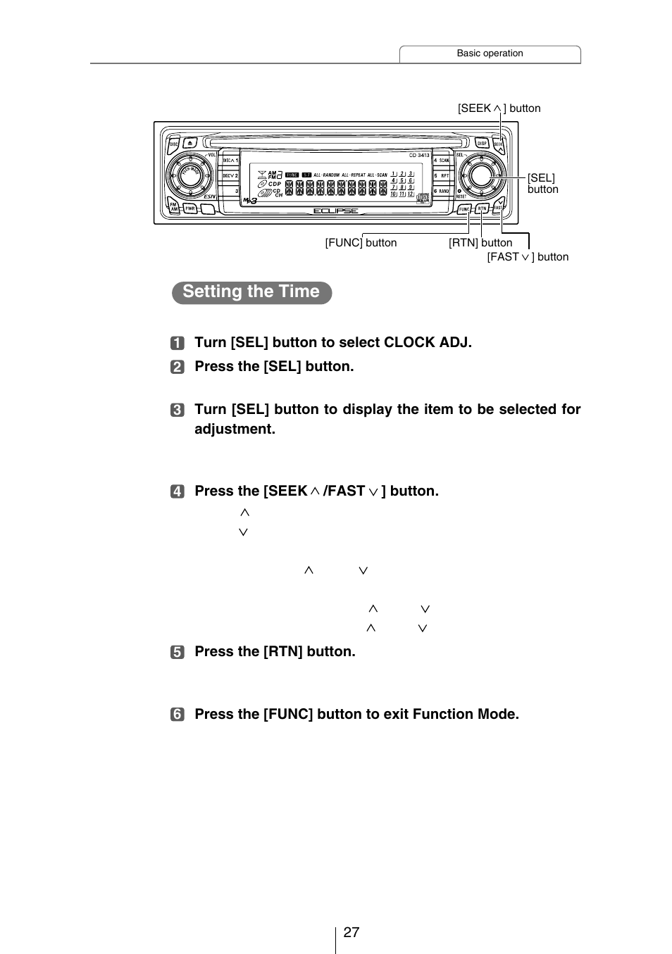 Setting the time | Eclipse - Fujitsu Ten CH3083  EN User Manual | Page 27 / 76