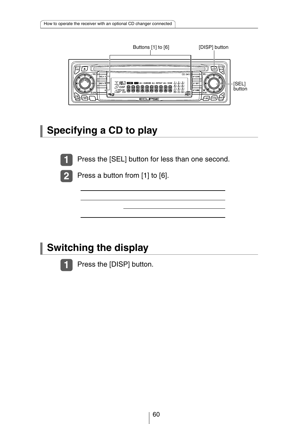 Switching the display, 1specifying a cd to play | Eclipse - Fujitsu Ten CH3083  EN User Manual | Page 60 / 76