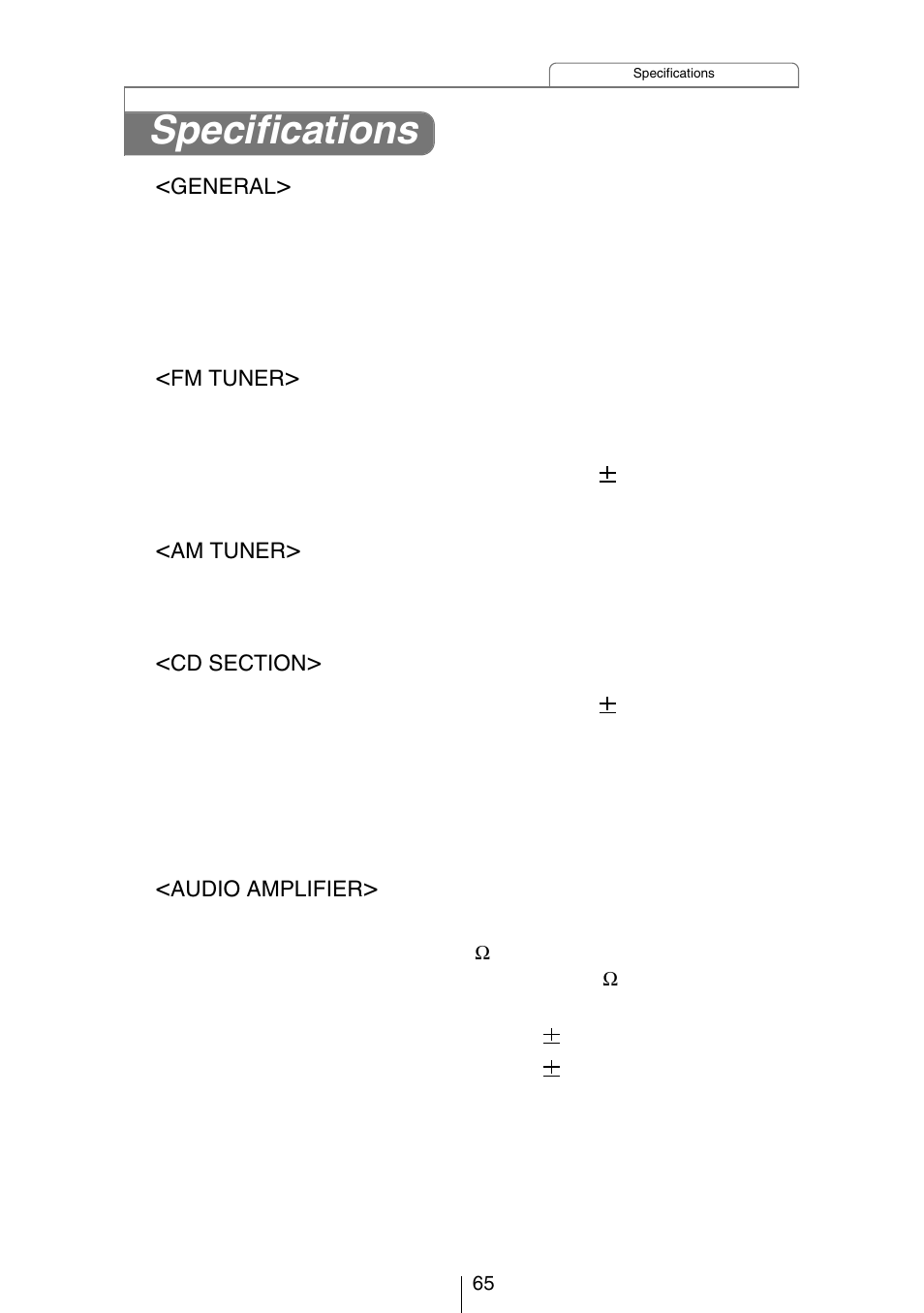 Specifications | Eclipse - Fujitsu Ten CH3083  EN User Manual | Page 65 / 76