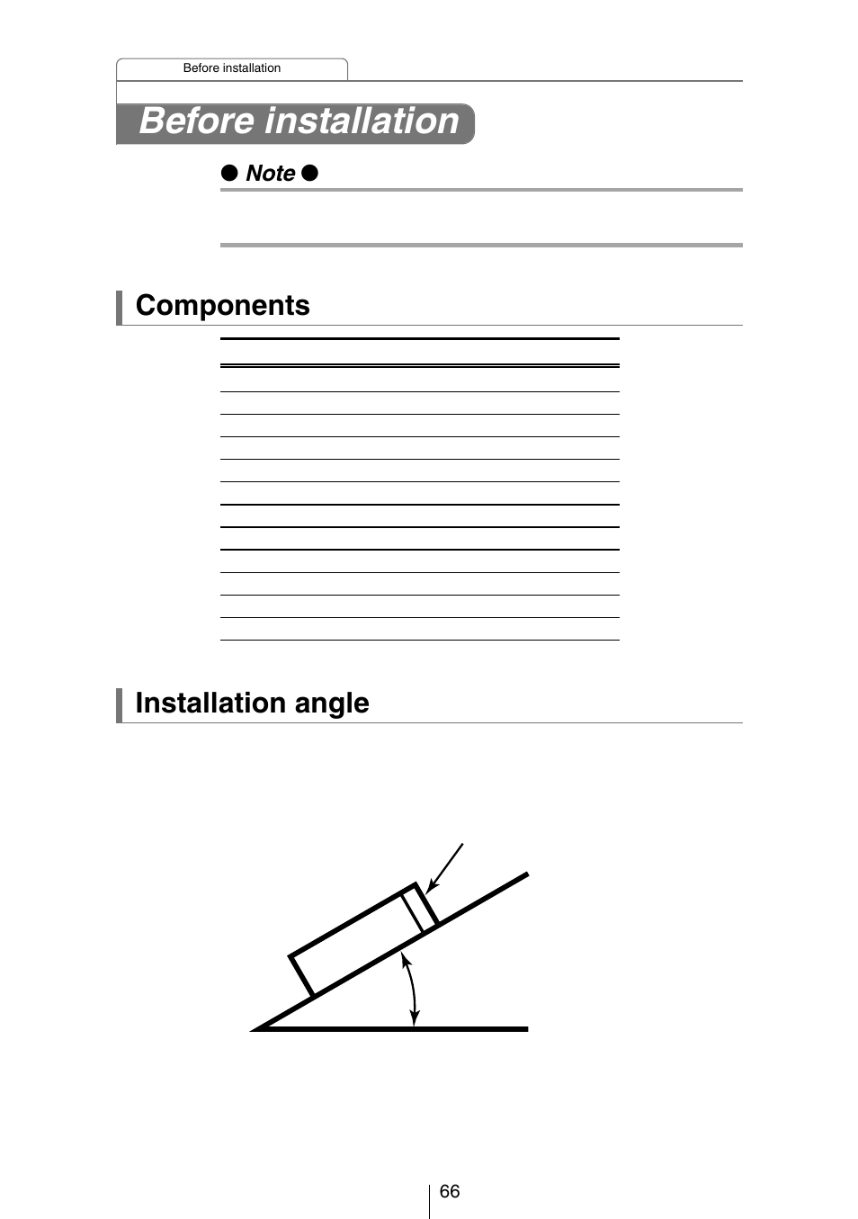 Before installation, Components, Installation angle | Eclipse - Fujitsu Ten CH3083  EN User Manual | Page 66 / 76