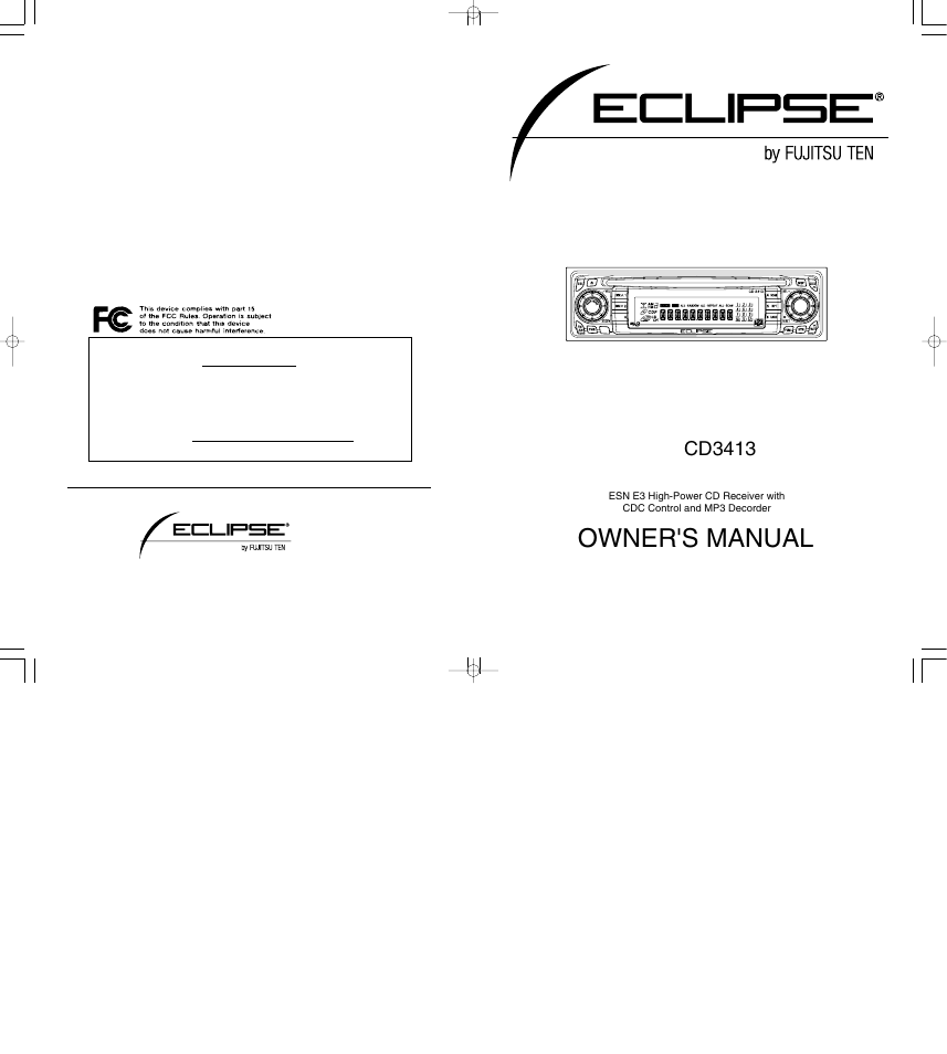 Owner's manual, Cd3413 | Eclipse - Fujitsu Ten CH3083  EN User Manual | Page 76 / 76