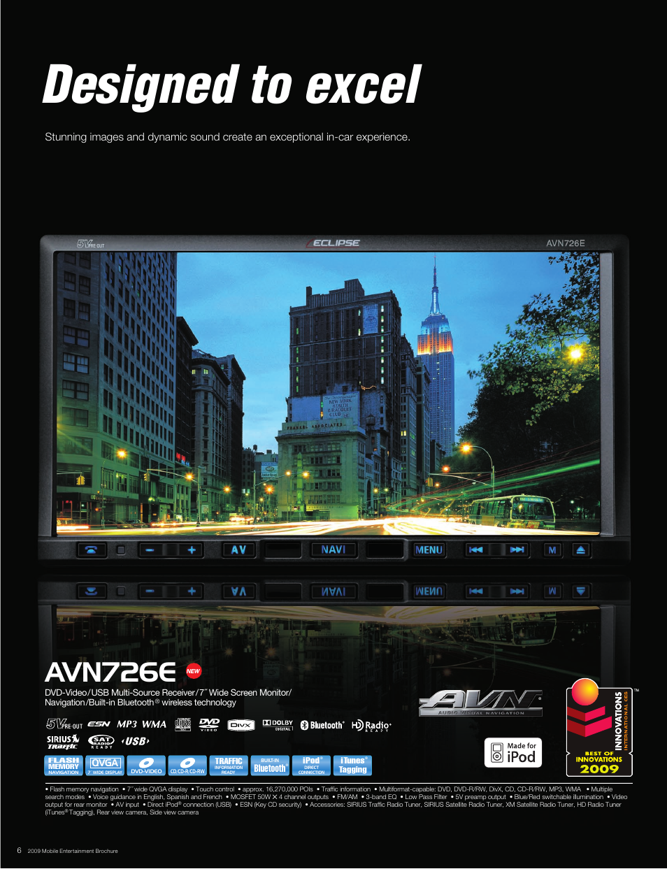 Designed to excel, Avn726e | Eclipse - Fujitsu Ten CD2030 User Manual | Page 6 / 18