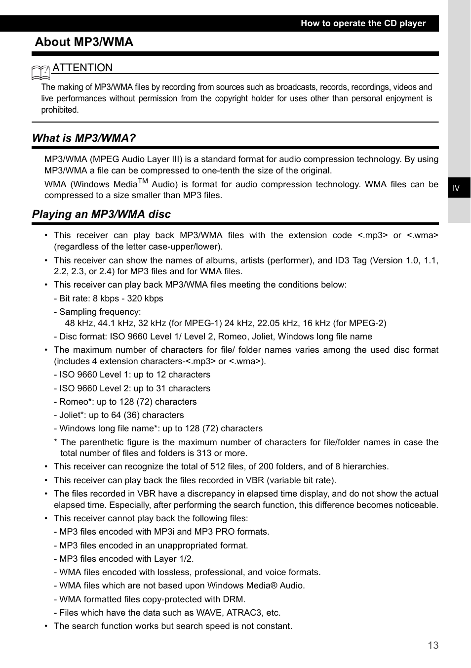 About mp3/wma, What is mp3/wma, Playing an mp3/wma disc | What is mp3/wma? playing an mp3/wma disc | Eclipse - Fujitsu Ten CD1000 User Manual | Page 13 / 99