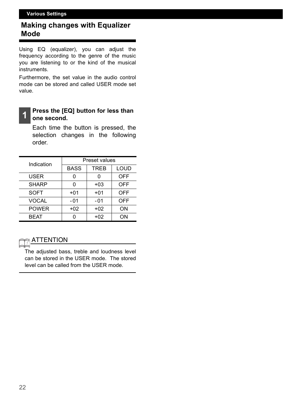 Making changes with equalizer mode | Eclipse - Fujitsu Ten CD1000 User Manual | Page 22 / 99