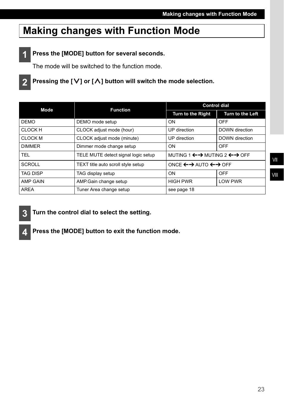 Making changes with function mode | Eclipse - Fujitsu Ten CD1000 User Manual | Page 23 / 99