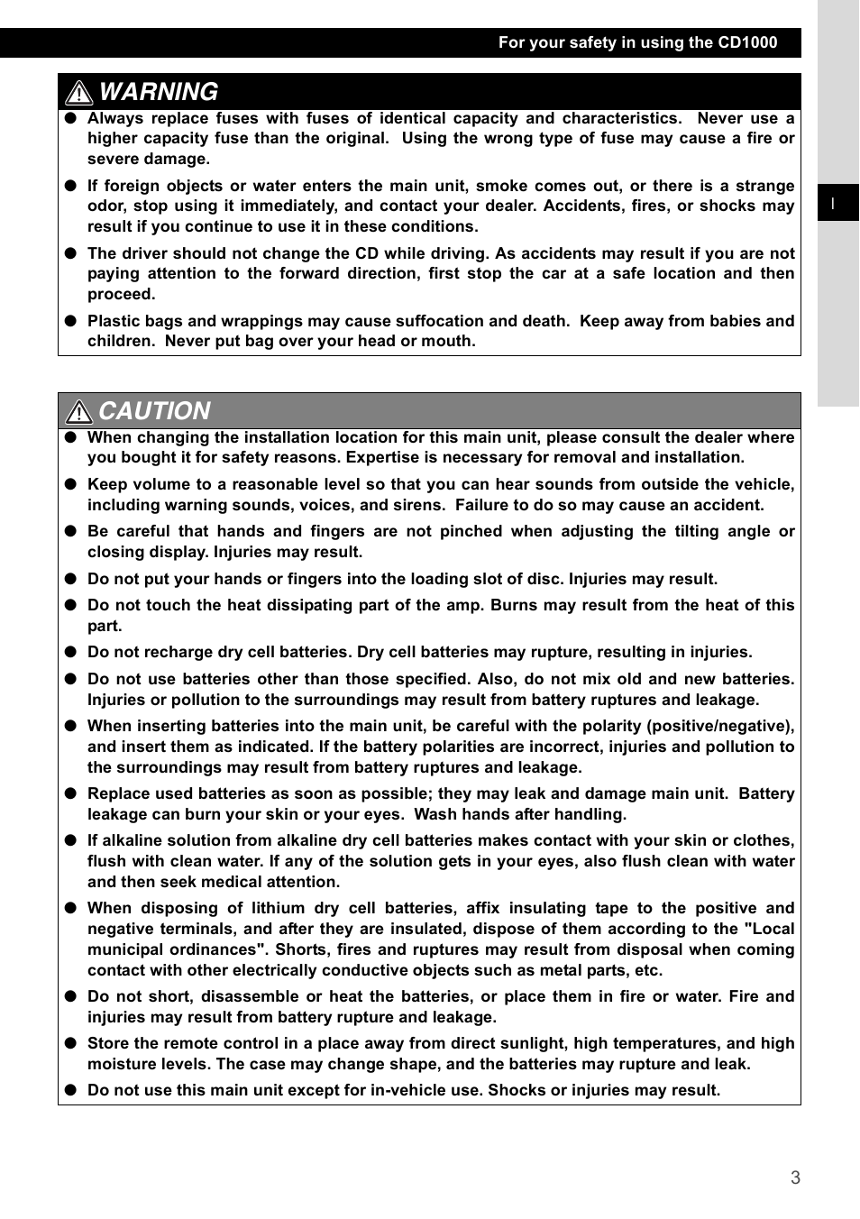 Warning, Caution | Eclipse - Fujitsu Ten CD1000 User Manual | Page 3 / 99