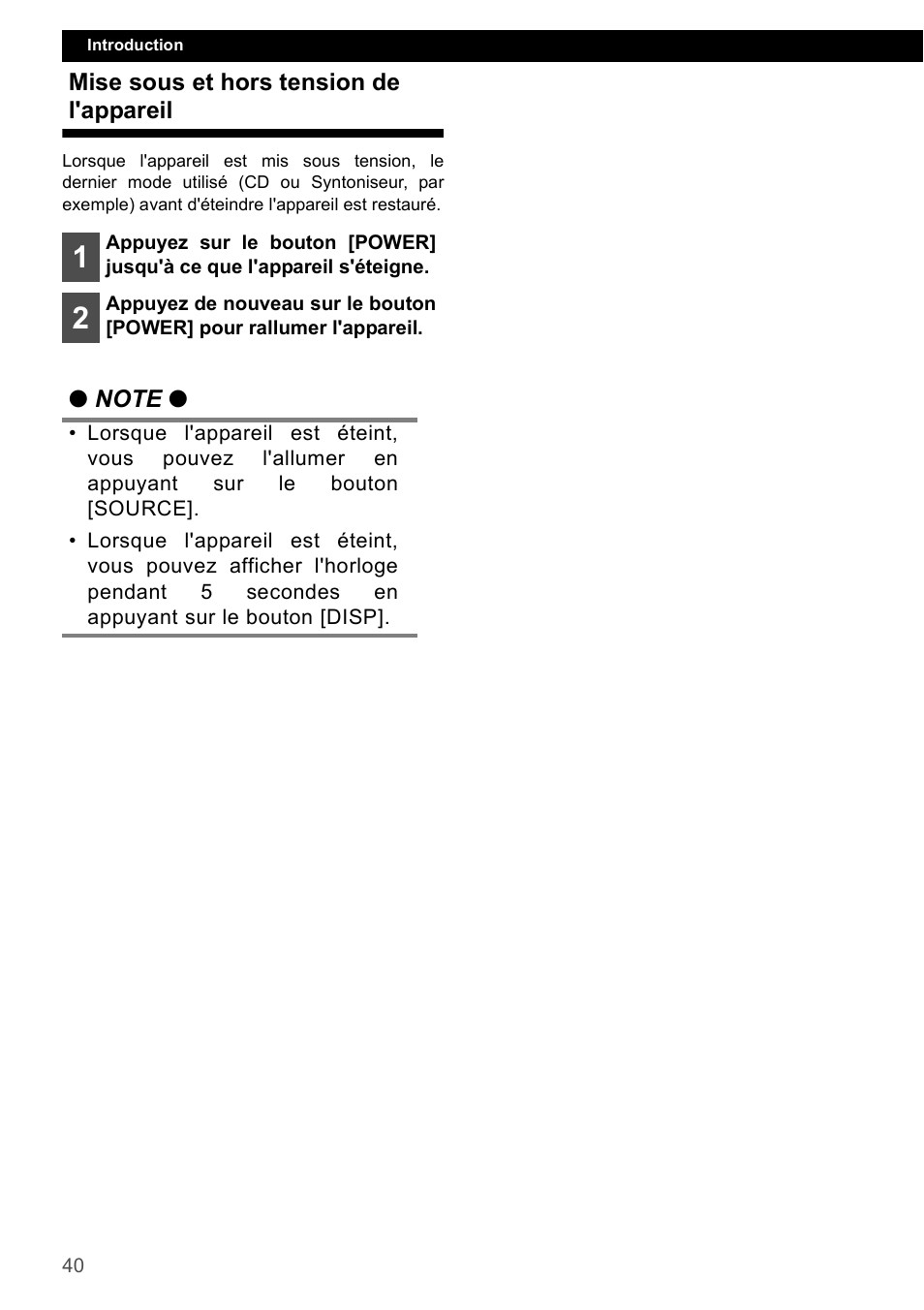 Mise sous et hors tension de l'appareil | Eclipse - Fujitsu Ten CD1000 User Manual | Page 40 / 99