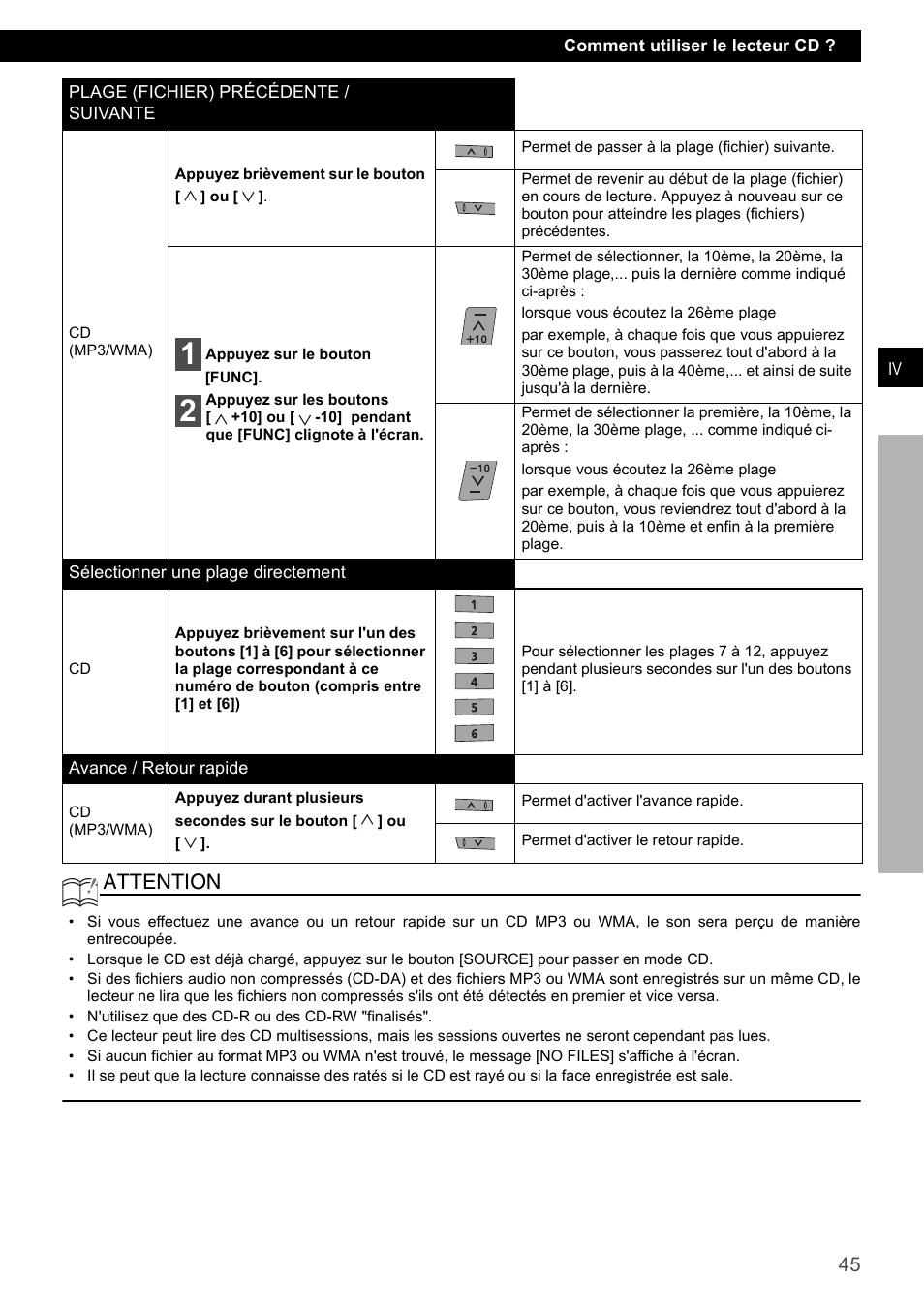 Attention | Eclipse - Fujitsu Ten CD1000 User Manual | Page 45 / 99