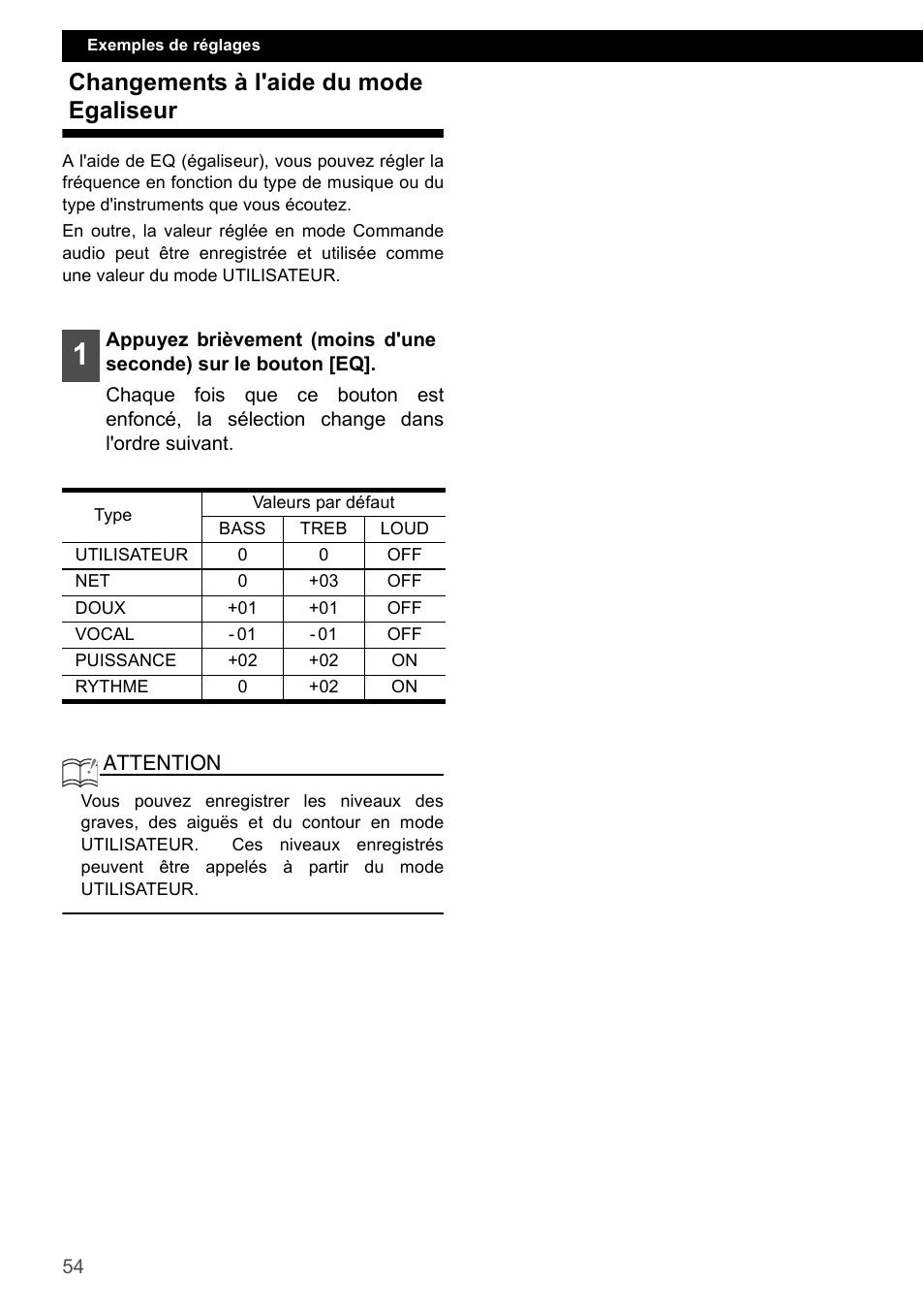 Changements à l'aide du mode egaliseur | Eclipse - Fujitsu Ten CD1000 User Manual | Page 54 / 99