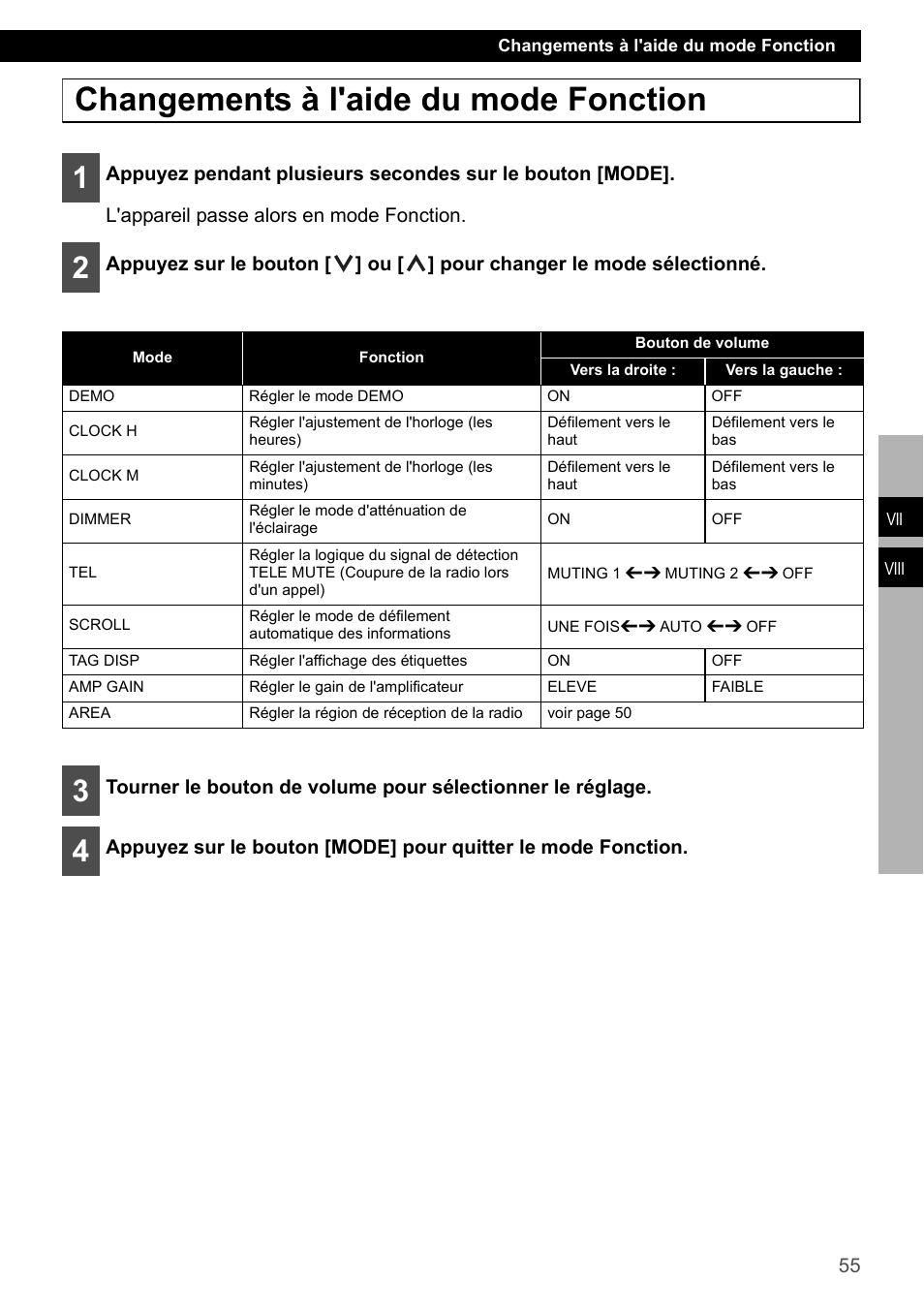 Changements à l'aide du mode fonction | Eclipse - Fujitsu Ten CD1000 User Manual | Page 55 / 99