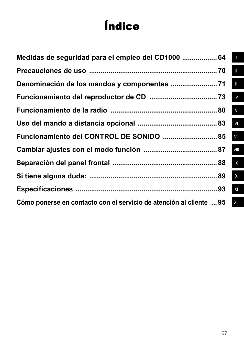 Índice | Eclipse - Fujitsu Ten CD1000 User Manual | Page 67 / 99