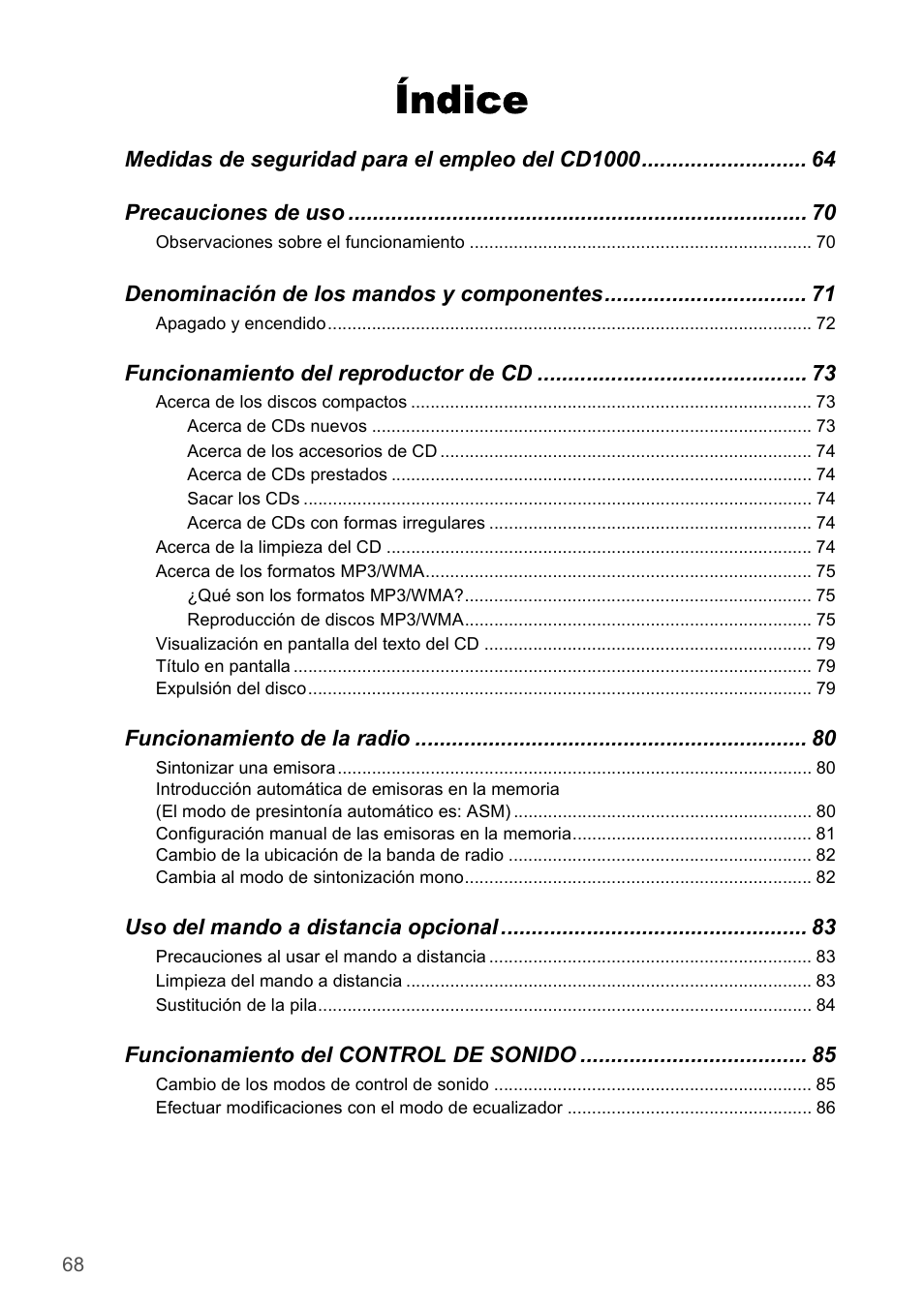 Índice | Eclipse - Fujitsu Ten CD1000 User Manual | Page 68 / 99