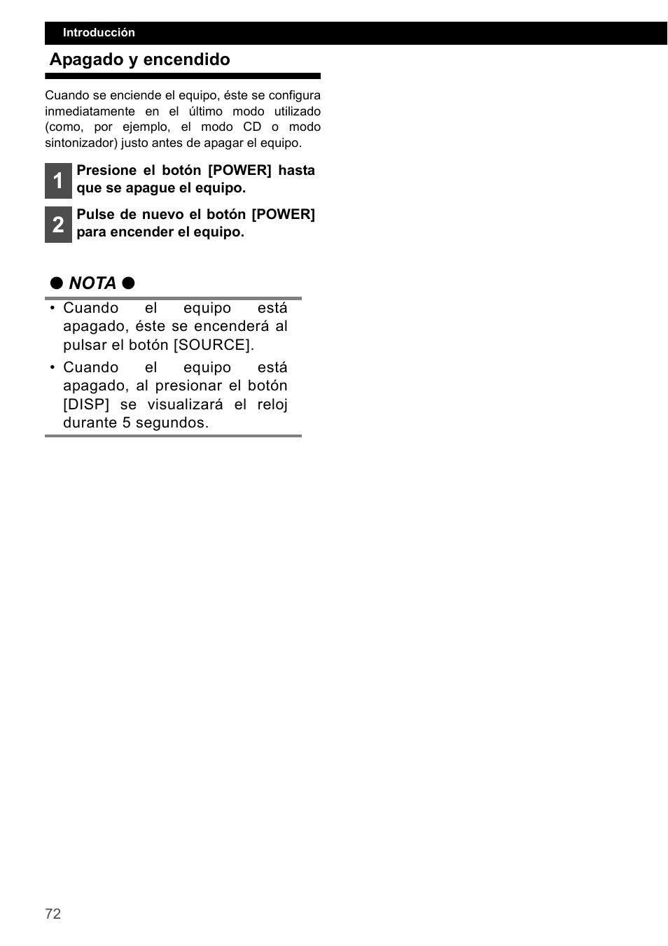 Apagado y encendido | Eclipse - Fujitsu Ten CD1000 User Manual | Page 72 / 99