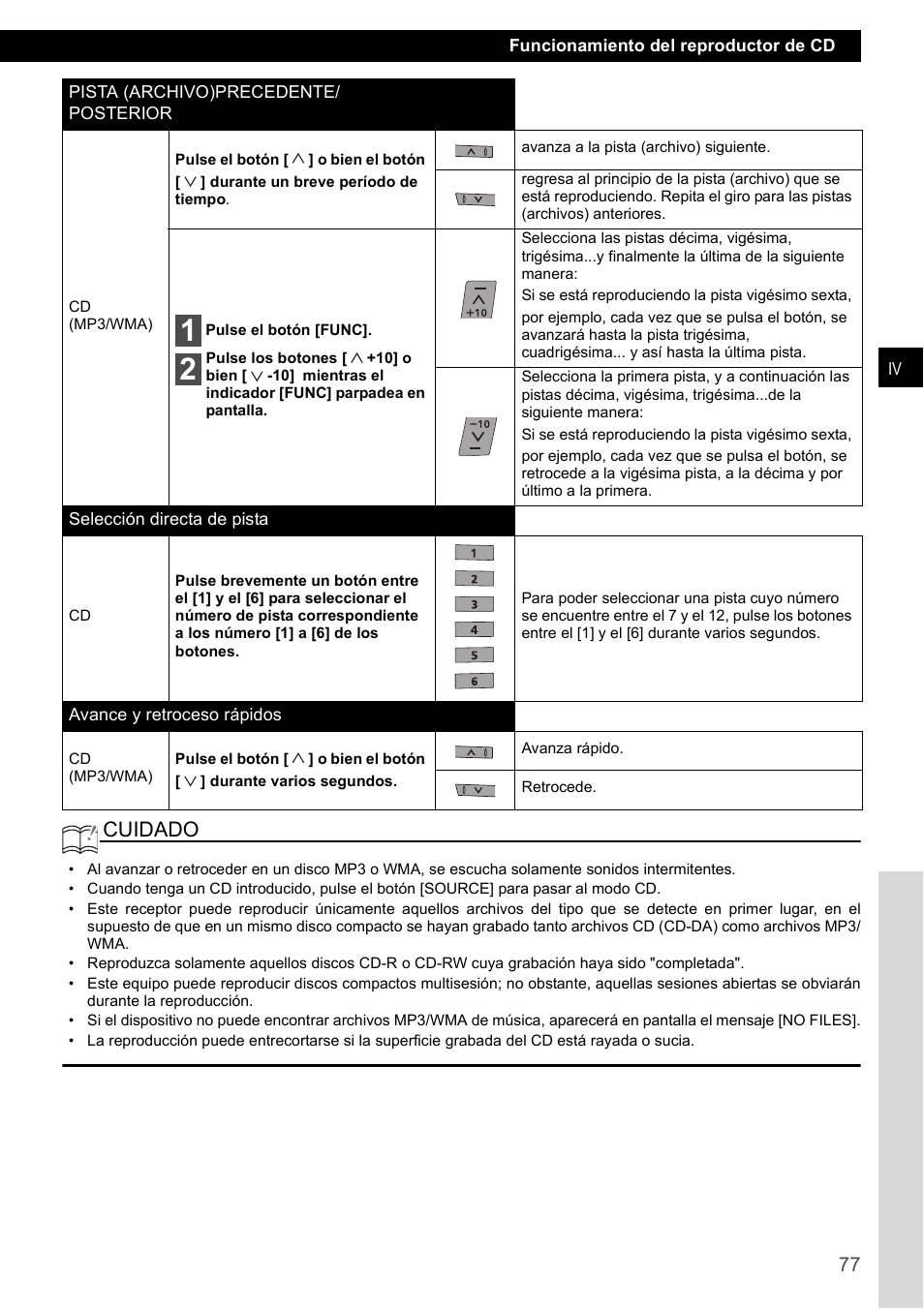 Cuidado | Eclipse - Fujitsu Ten CD1000 User Manual | Page 77 / 99