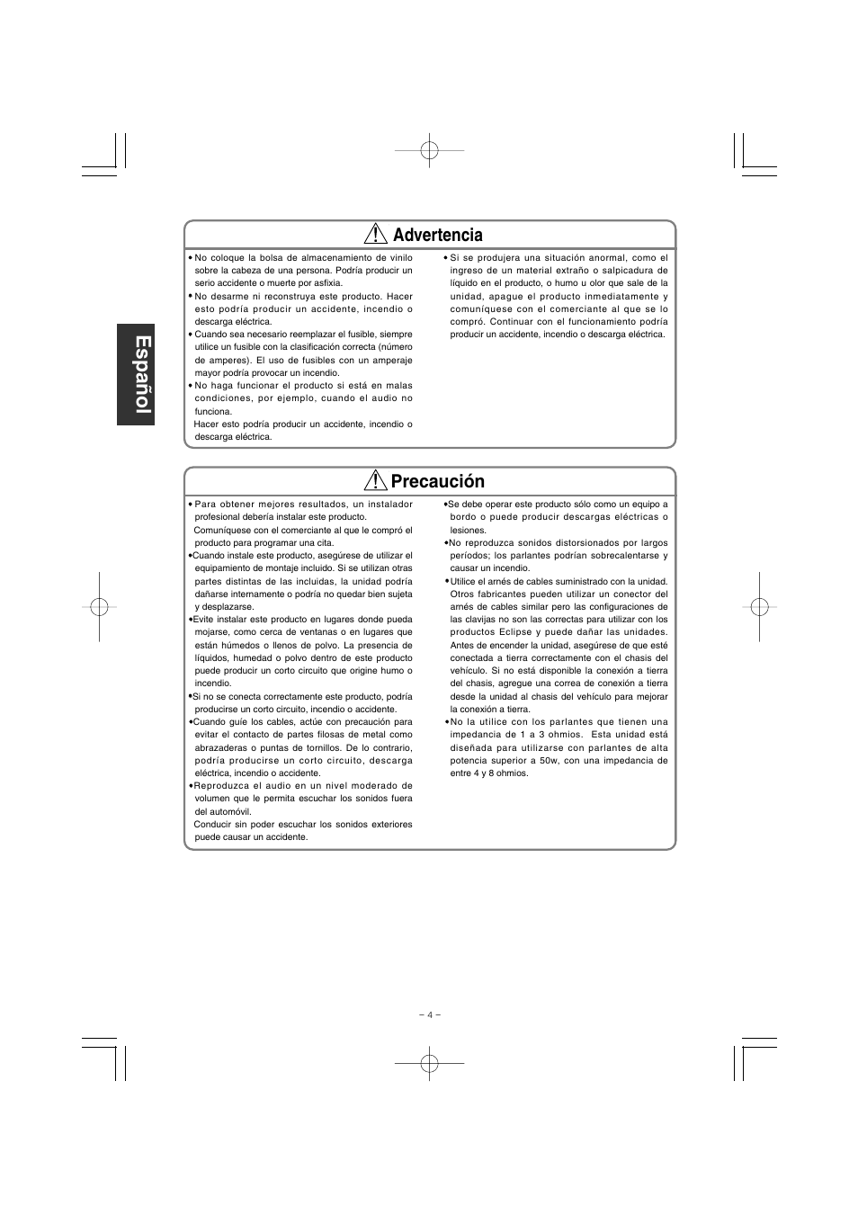 Advertencia precaución | Eclipse - Fujitsu Ten CD1000 User Manual | Page 16 / 36