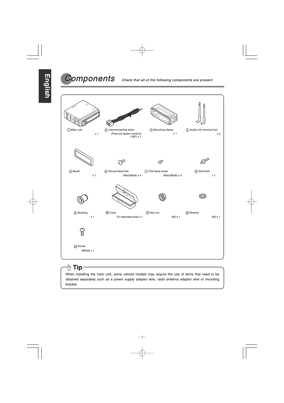 Components | Eclipse - Fujitsu Ten CD1000 User Manual | Page 2 / 36