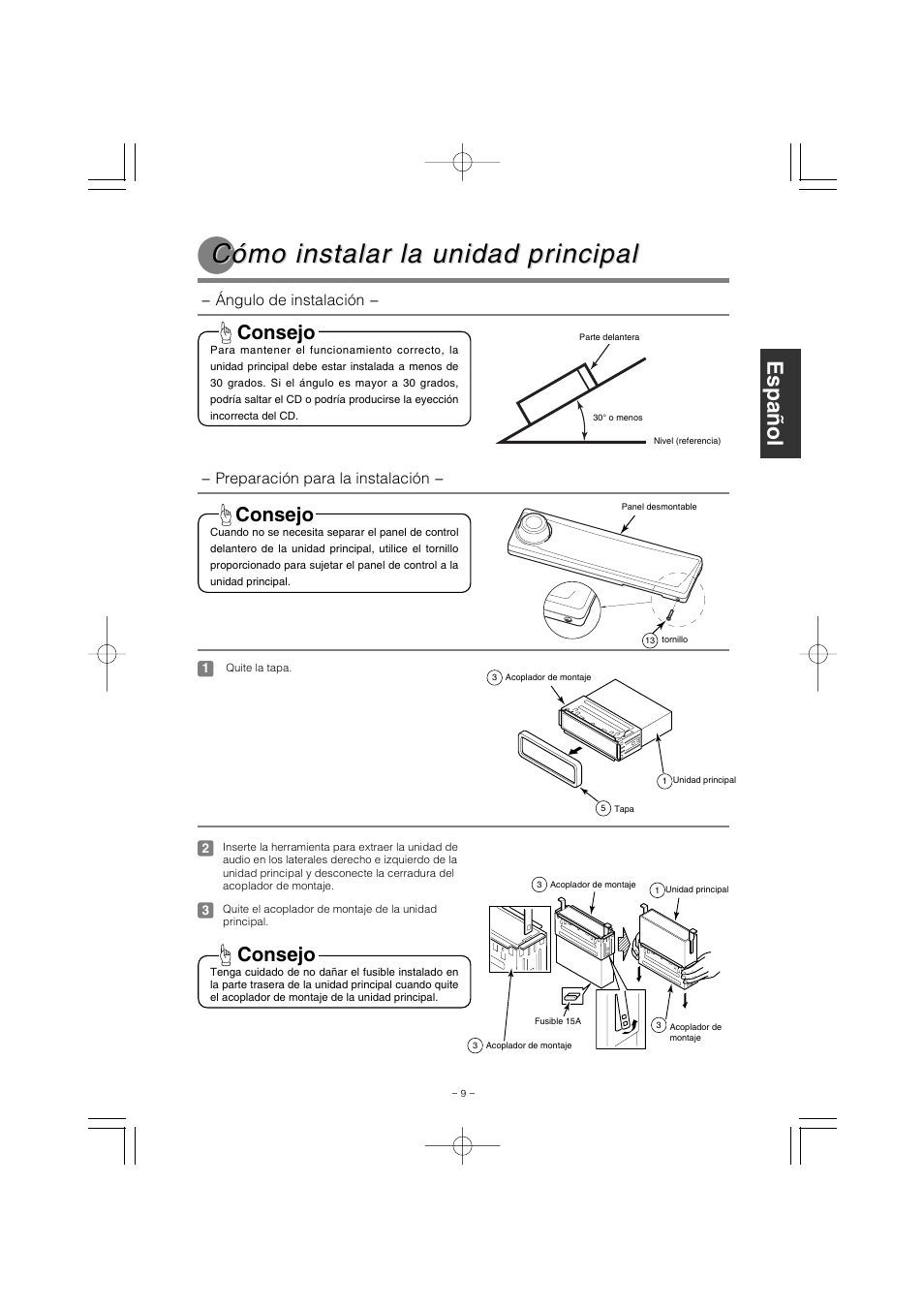 Cómo instalar la unidad pr, Cómo instalar la unidad pr incipal incipal, Consejo | Eclipse - Fujitsu Ten CD1000 User Manual | Page 21 / 36